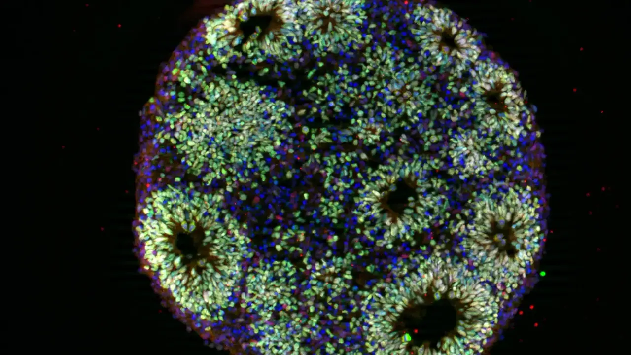 Un'immagine microscopica di un organoide cerebrale